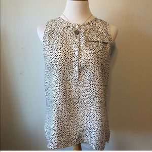 ANN TAYLOR LOFT-White/Black Blouse Top